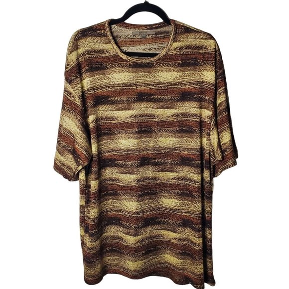 Crème Knit-Mock Silk‎ Striped Silk Rayon brown pull over Men's Top Size Med - Picture 1 of 5